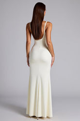 Elfenbein Standesamtkleid aus mattem Satin mit V-Ausschnitt und Schlitz